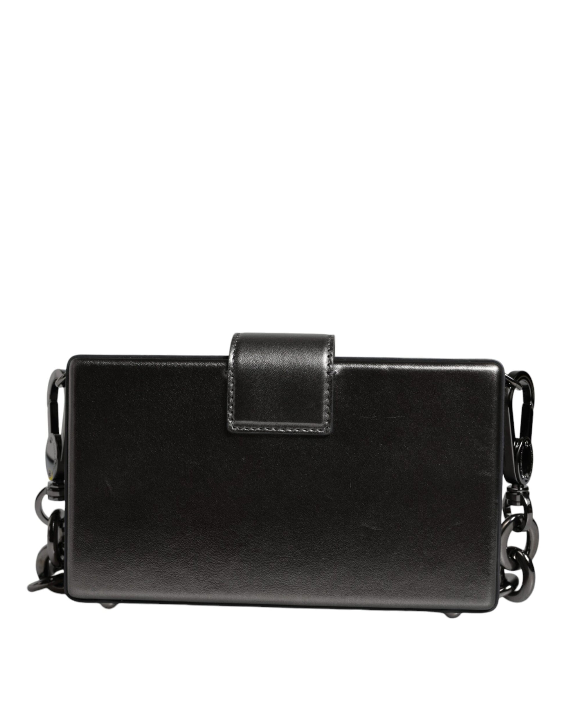 Bolso bandolera de piel DG BOX color gris metalizado con correa de cadena