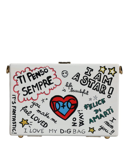 White Graffiti Print Clutch Crossbody Bag