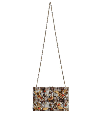 Bolso bandolera tipo clutch con estampado floral de tweed multicolor