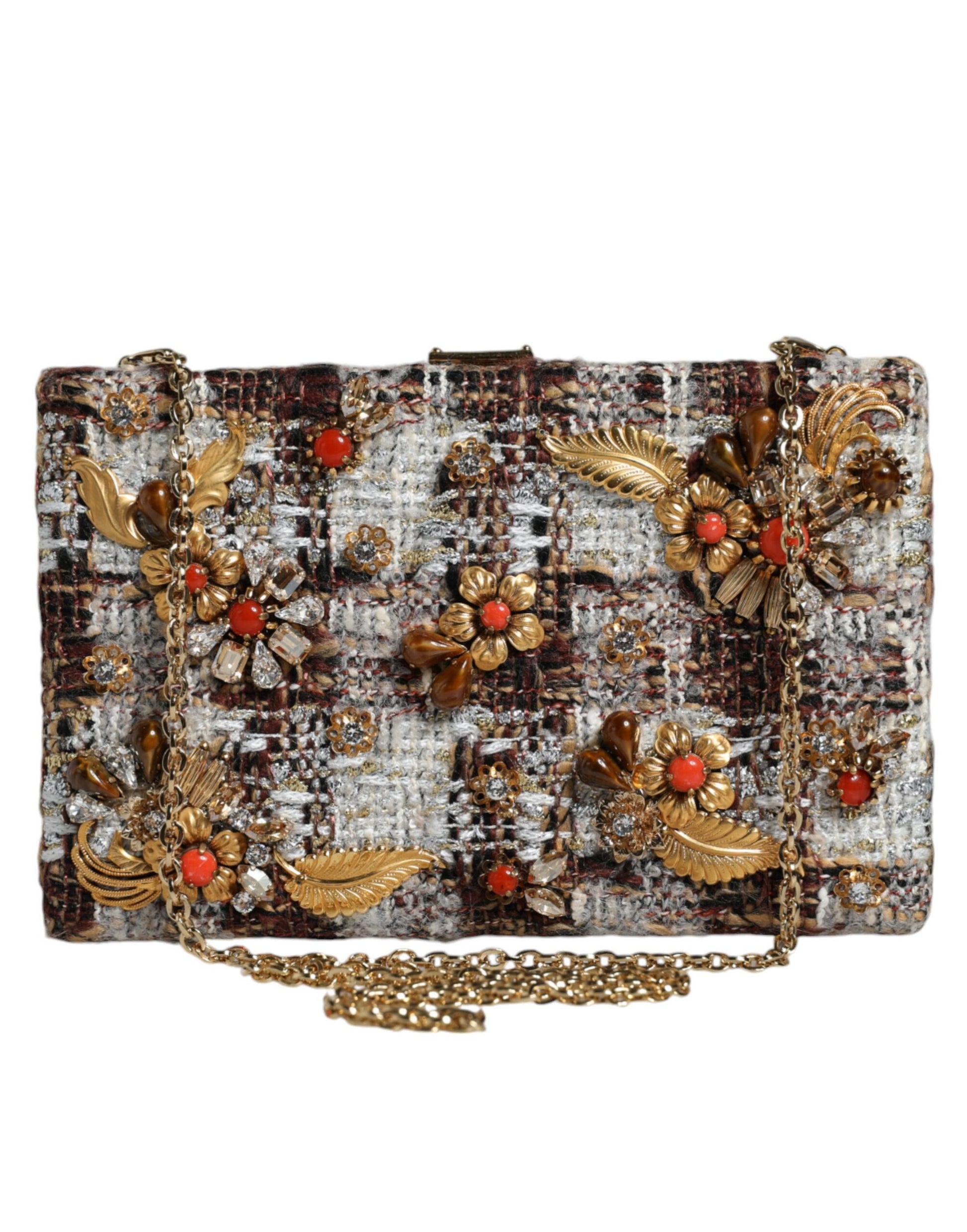 Bolso bandolera tipo clutch con estampado floral de tweed multicolor