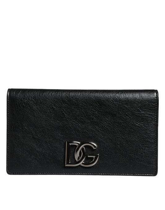 Bolso bandolera plegable con ranura para tarjetas y logotipo DG de cuero negro