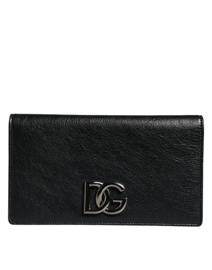 Bolso bandolera plegable con ranura para tarjetas y logotipo DG de cuero negro