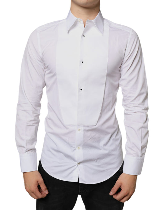 Camisa formal de popelina de algodón con pechera blanca