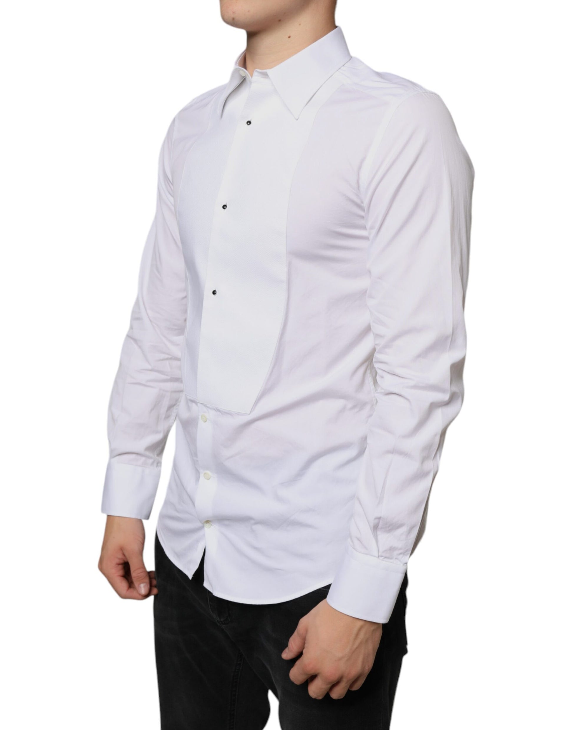 Camisa formal de popelina de algodón con pechera blanca