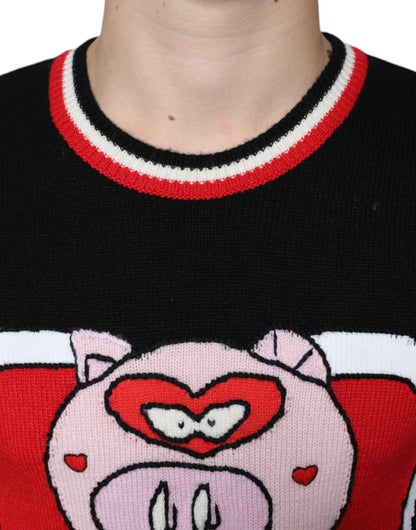 Schwarzer Kaschmirpullover „Schwein des Jahres“