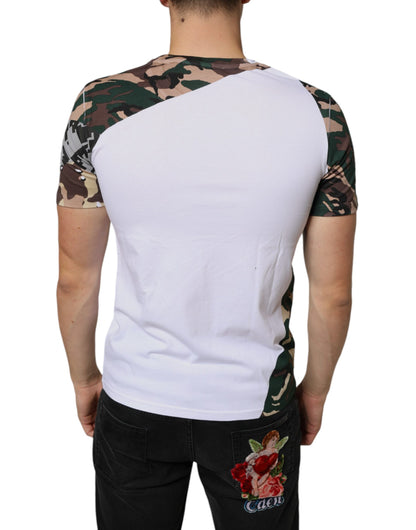 Camiseta de cuello redondo con estrellas y camuflaje blanco