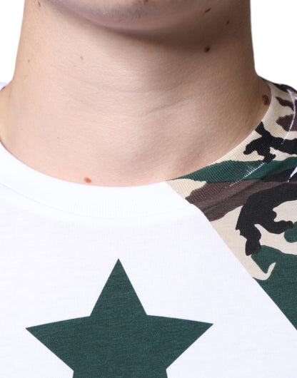 Camiseta de cuello redondo con estrellas y camuflaje blanco