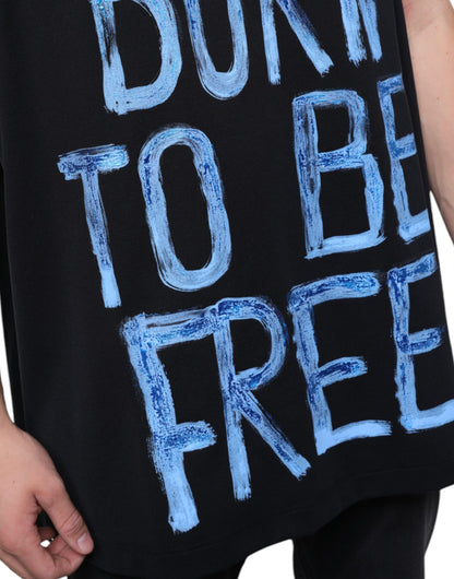 Black Cotton Born To Be Free Sleeveless T-shirt