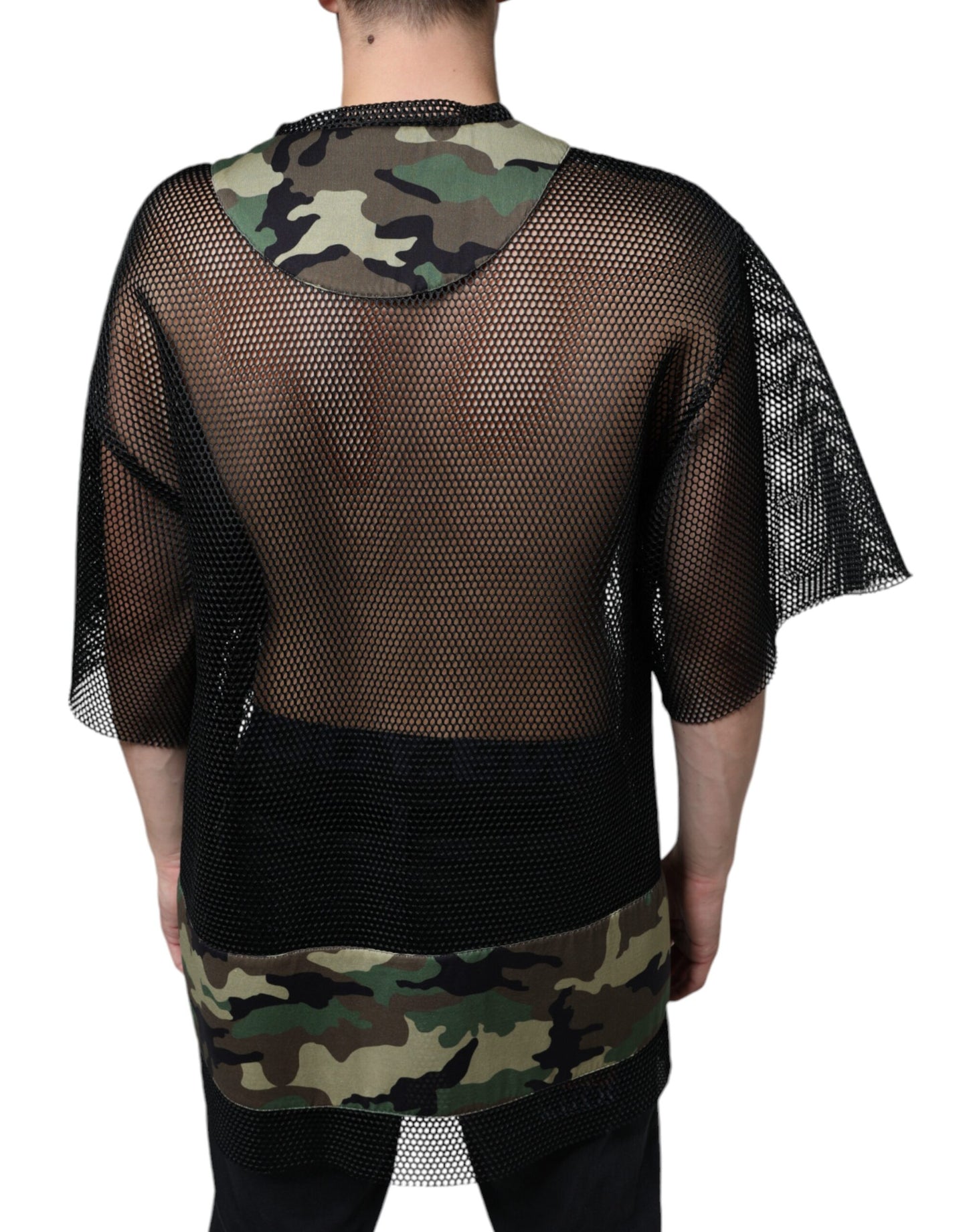 Schwarzes Mesh-Camouflage-Kurzarm-T-Shirt