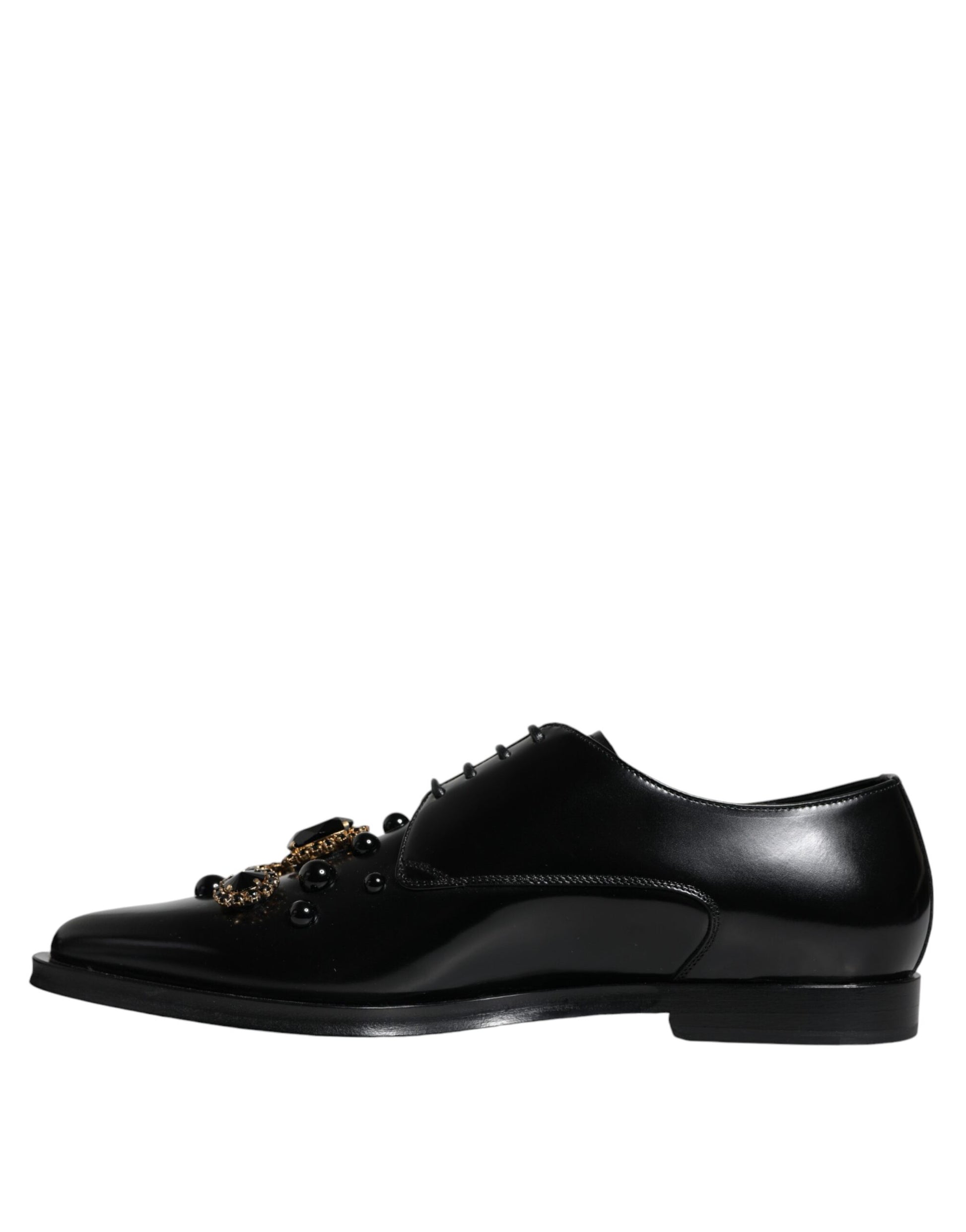 Black Leather Crystal Lace Up Formal Shoes