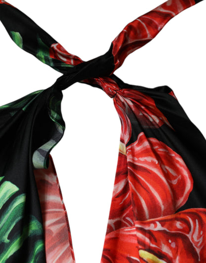 Black Tropical Floral Sheath Maxi Dress