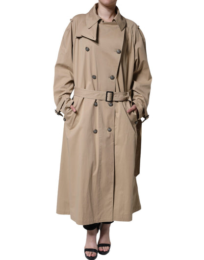 Khakifarbene, zweireihige Trenchcoat-Jacke