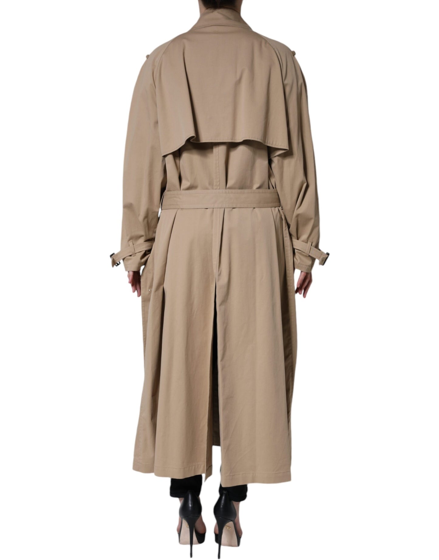 Khakifarbene, zweireihige Trenchcoat-Jacke