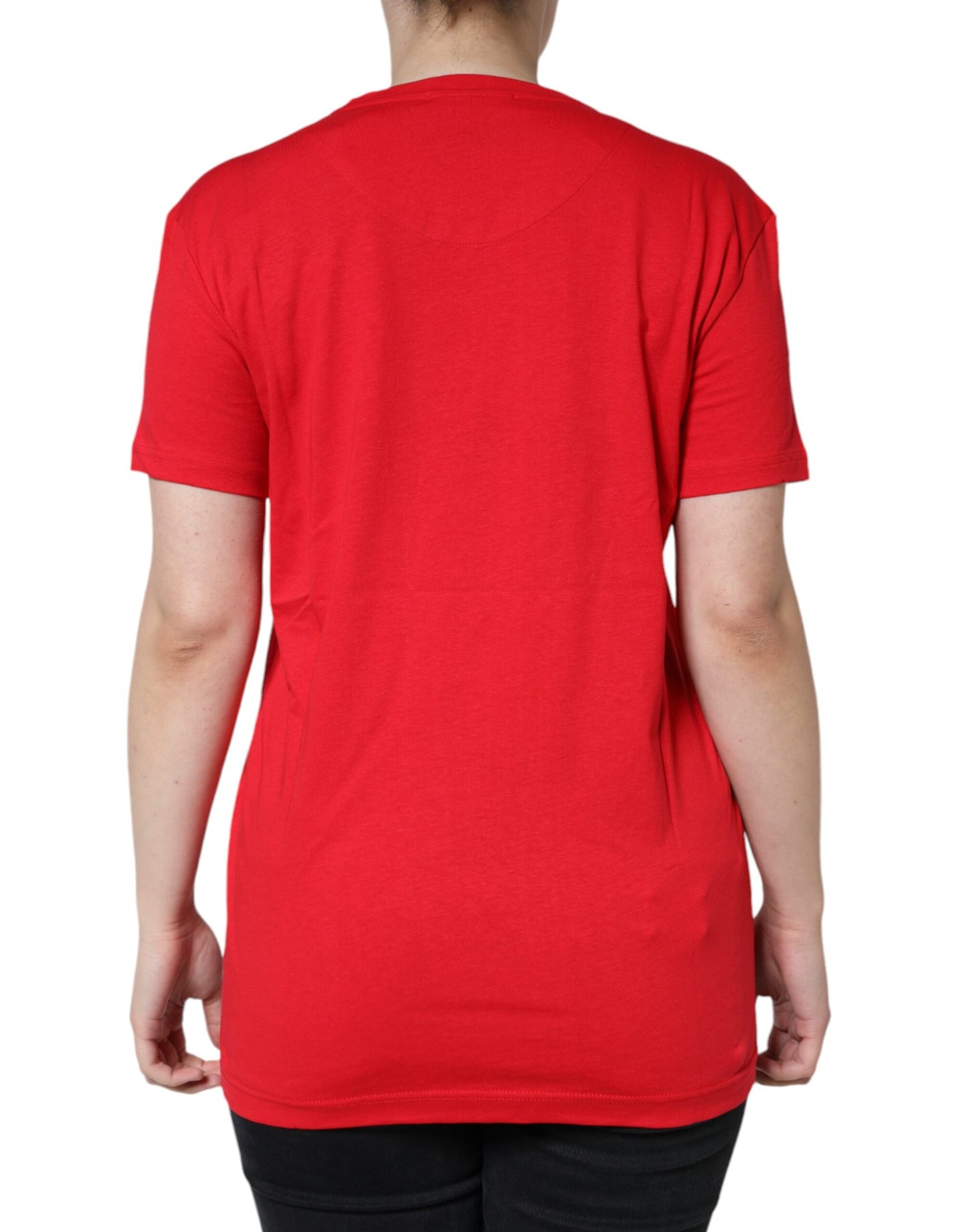 Camiseta de algodón roja de manga corta y cuello redondo