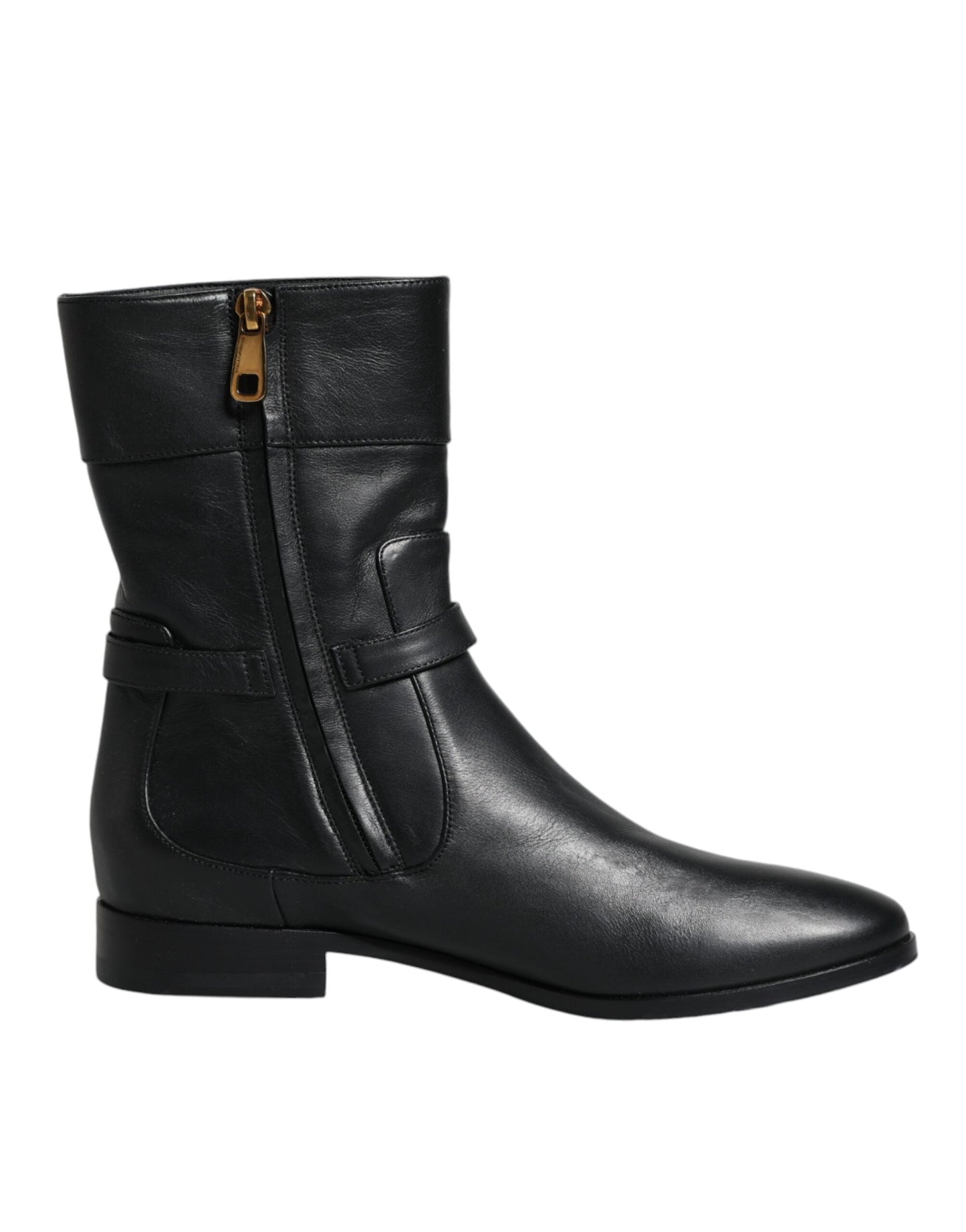 Black Leather Logo Mid Calf Boots Shoes