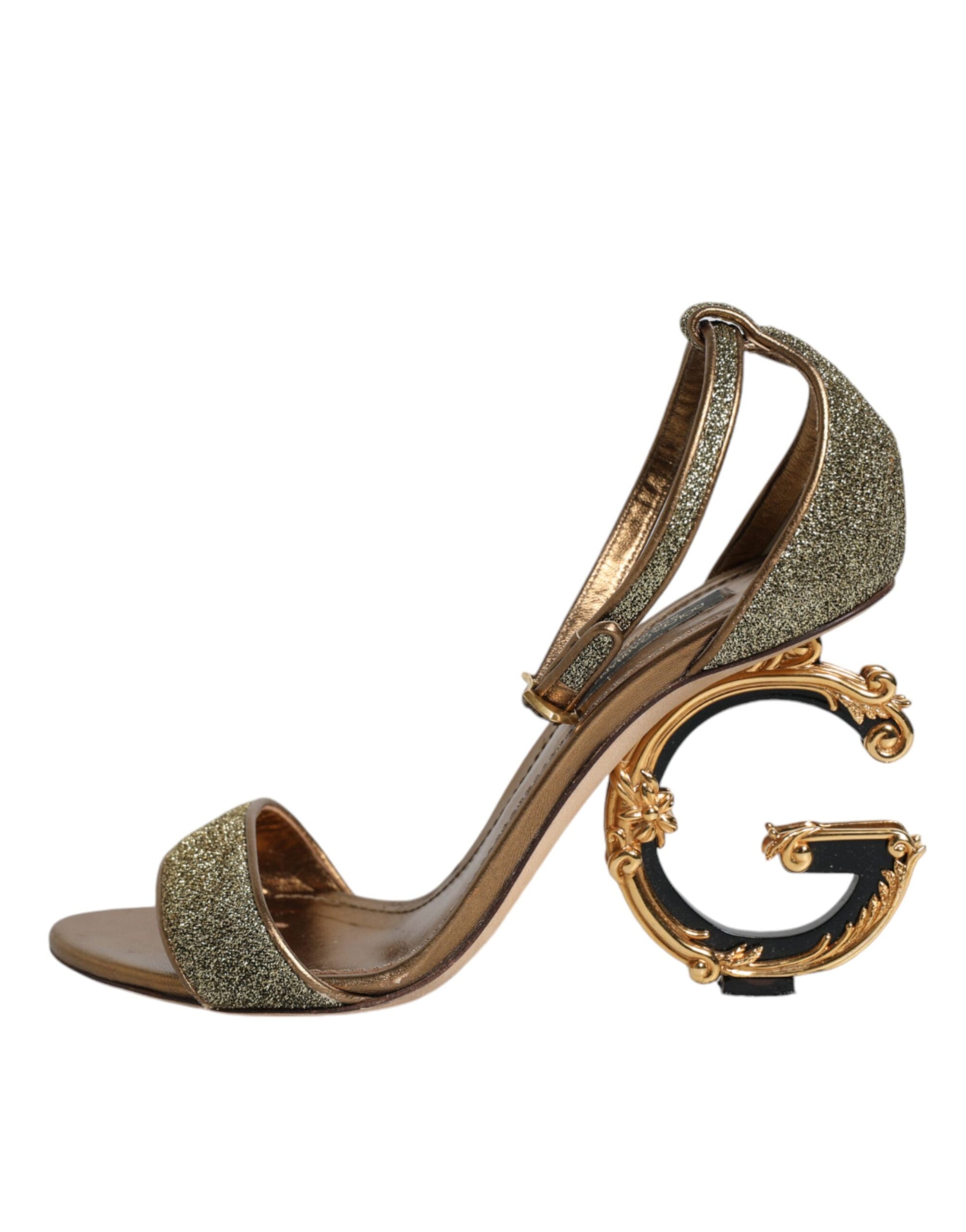 Gold Lurex Ankle Strap Heel Sandals Shoes