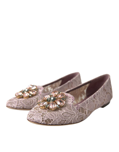 Rosa Spitzen Kristall Ballerinas Loafers Schuhe