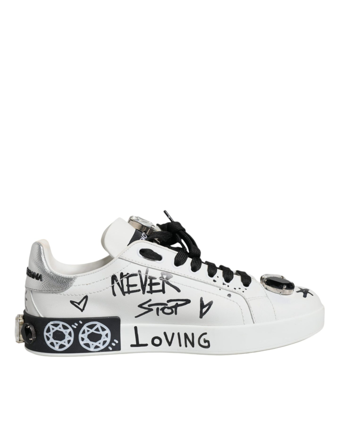 White Crystal Portofino Low Top Sneaker Shoes