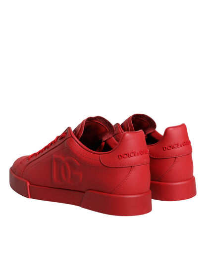 Red Leather Low Top Women Sneakers Shoes