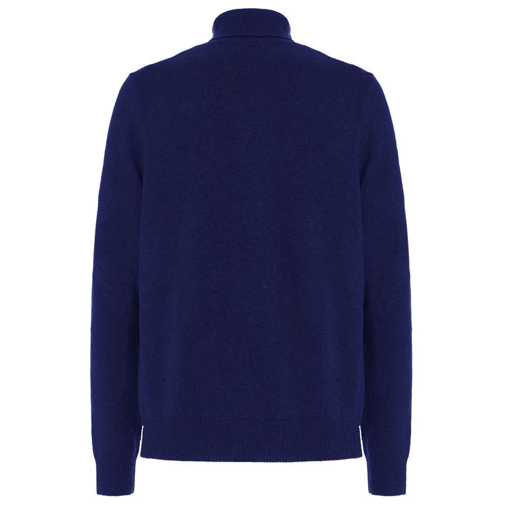 Blue Wool Men Turtleneck Sweater