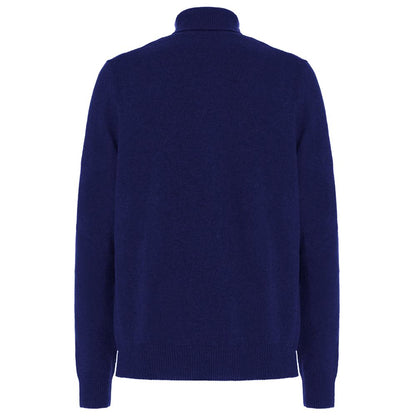 Blue Wool Men Turtleneck Sweater