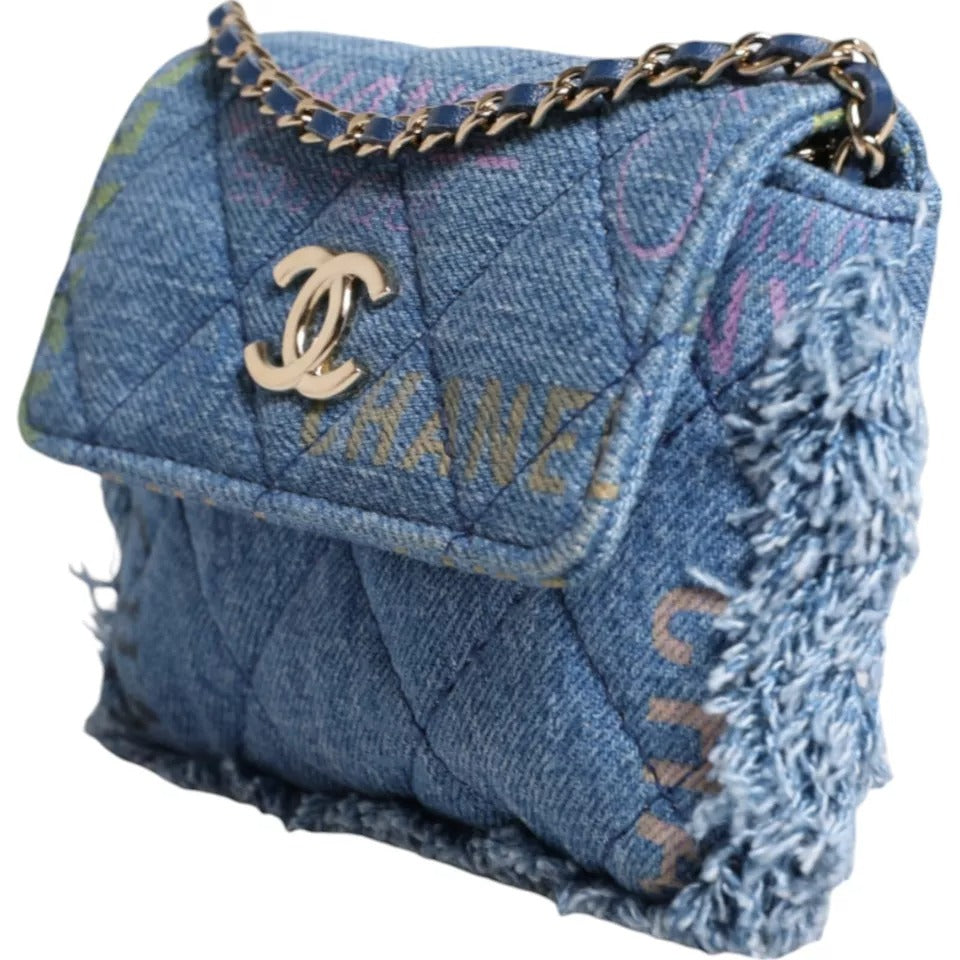 Denim Mood – Schultertasche mit Flap und Mikro-Logo-Aufdruck sowie Fransen