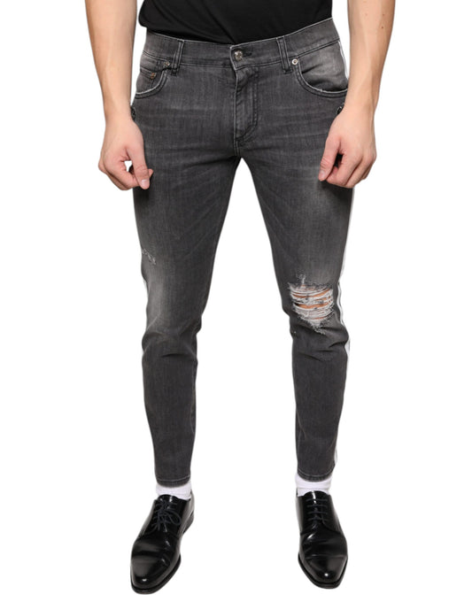 Schwarze, zerfetzte Skinny-Jeans aus Baumwolle für Herren