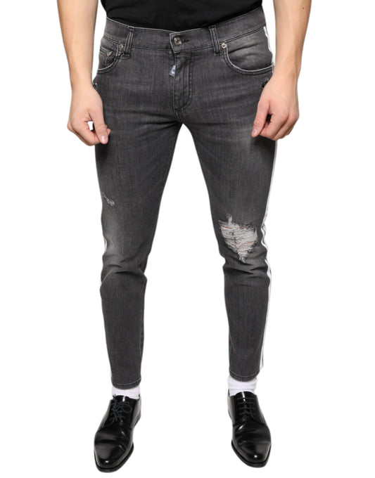 Schwarze, zerfetzte Skinny-Jeans aus Baumwolle für Herren