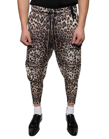 Pantalones deportivos de poliéster con estampado de leopardo marrón