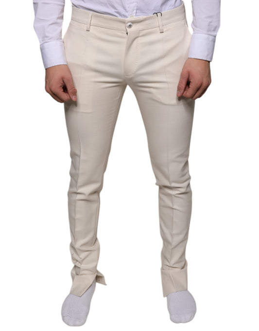 Pantalones pitillo de lana chinos de color blanco roto