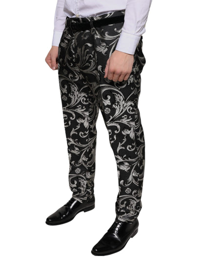 Pantalones de vestir ajustados de jacquard negro