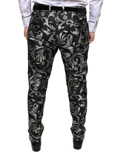 Pantalones de vestir ajustados de jacquard negro