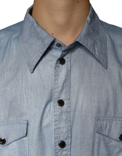 Hellblaues Button-Down-Freizeithemd aus Baumwolle