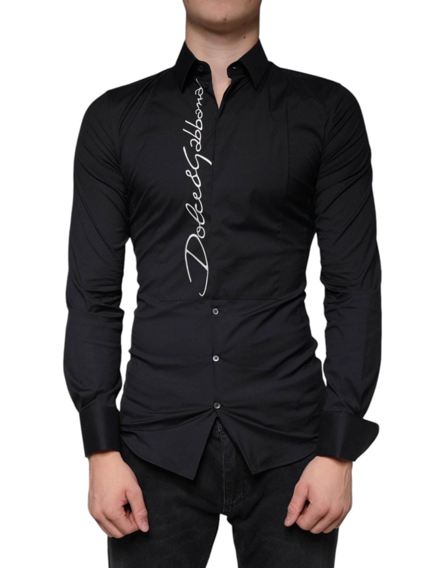 Camisa de vestir SICILIA con logotipo negro bordado