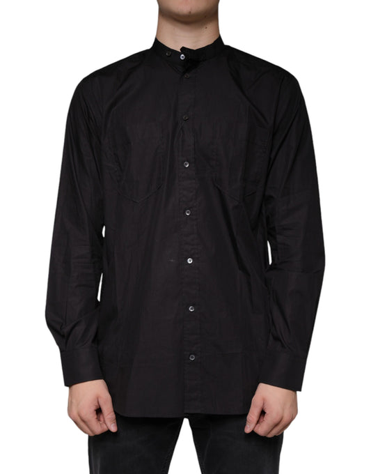 Camisa informal de algodón negra con botones para hombre