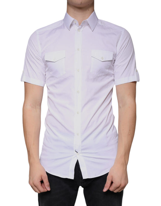 Camisa informal de algodón blanco con mangas cortas doradas