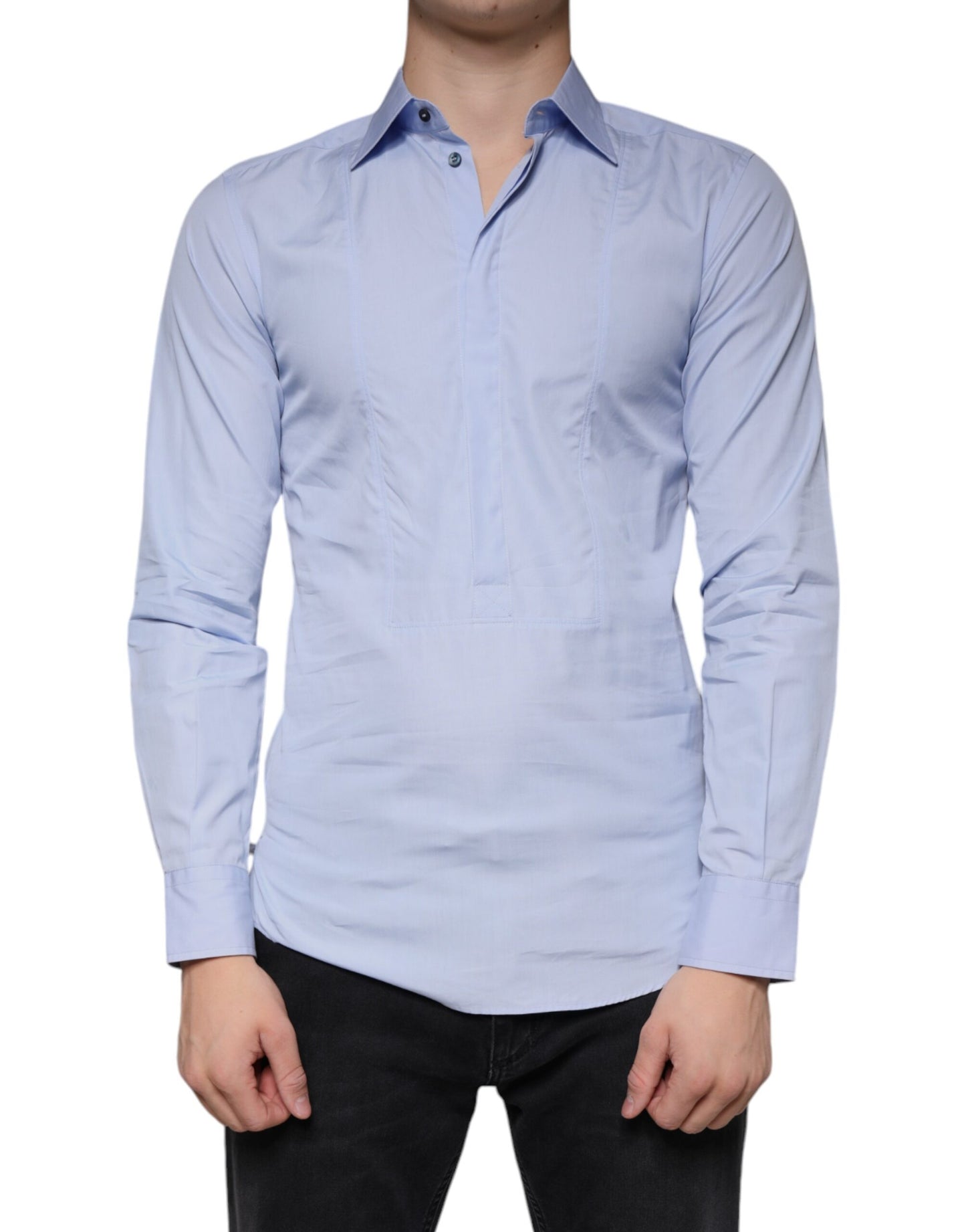 Camisa formal de vestir de algodón azul claro para hombre