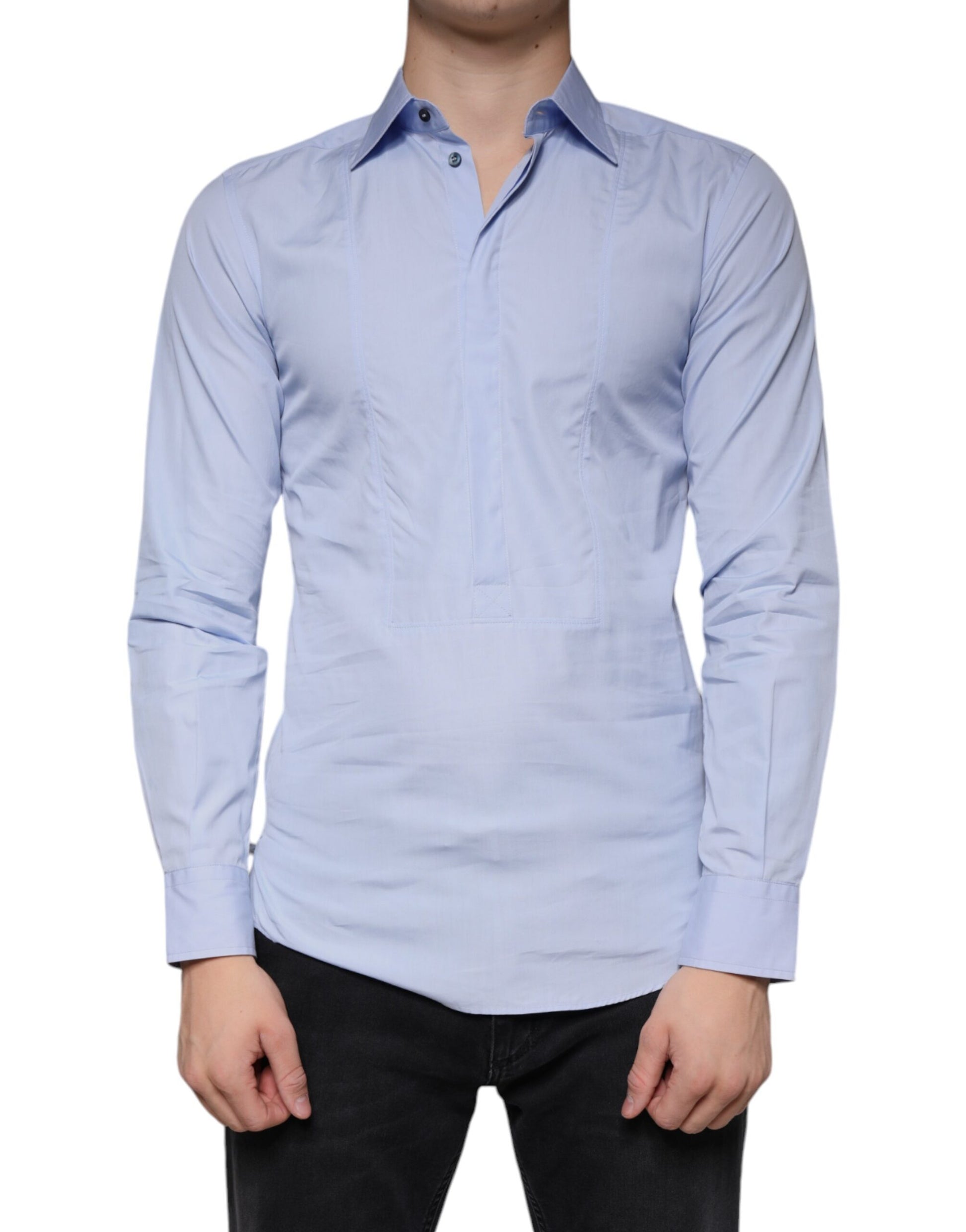 Camisa formal de vestir de algodón azul claro para hombre