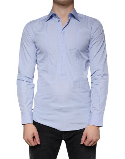 Camisa formal de vestir de algodón azul claro para hombre