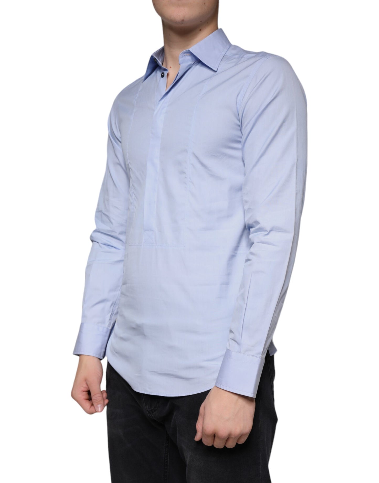 Camisa formal de vestir de algodón azul claro para hombre