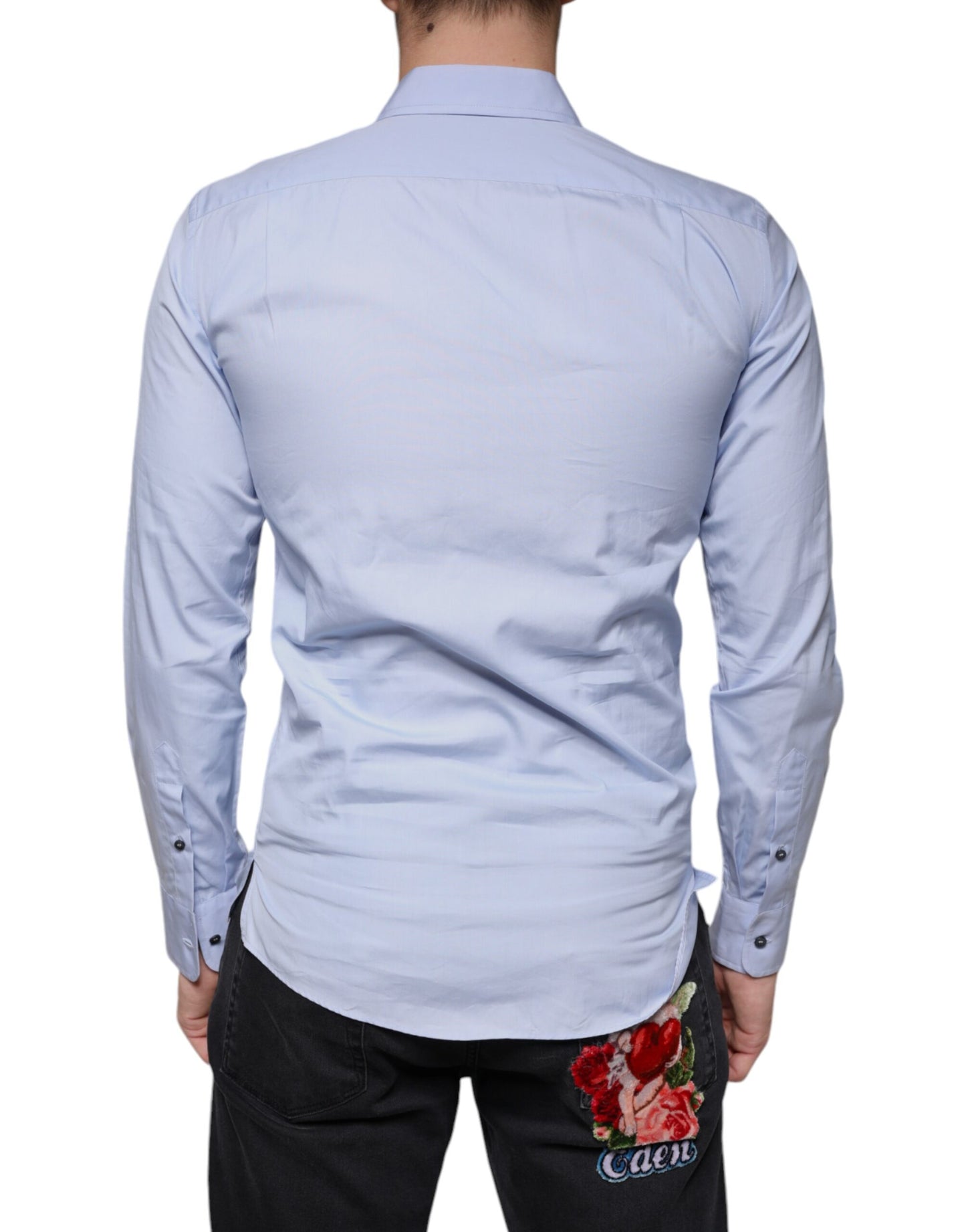 Camisa formal de vestir de algodón azul claro para hombre