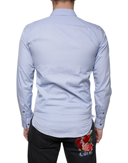 Camisa formal de vestir de algodón azul claro para hombre