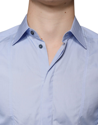 Camisa formal de vestir de algodón azul claro para hombre