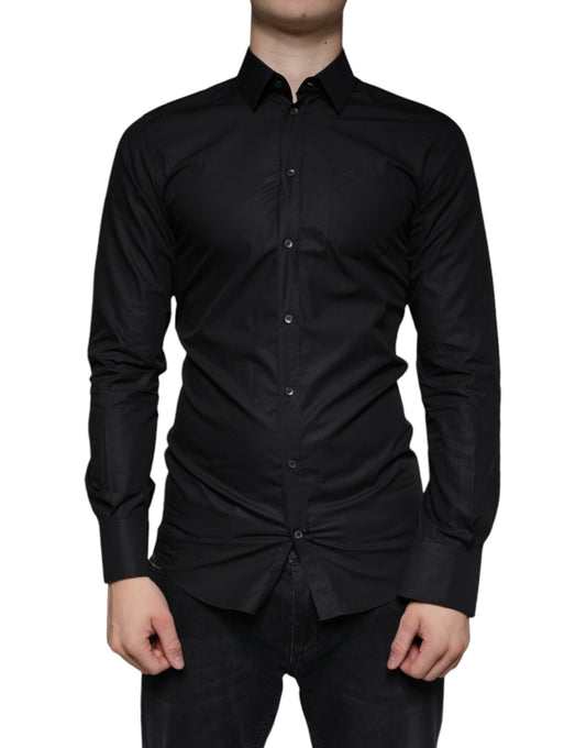 Vestido elástico de algodón negro Camisa formal dorada