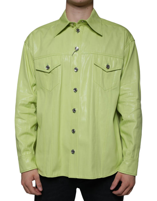 Camisa de algodón verde con cuello y botones para hombre