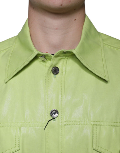 Camisa de algodón verde con cuello y botones para hombre