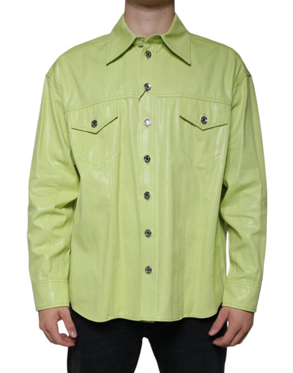 Camisa de algodón verde con cuello y botones para hombre