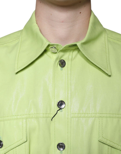 Camisa de algodón verde con cuello y botones para hombre