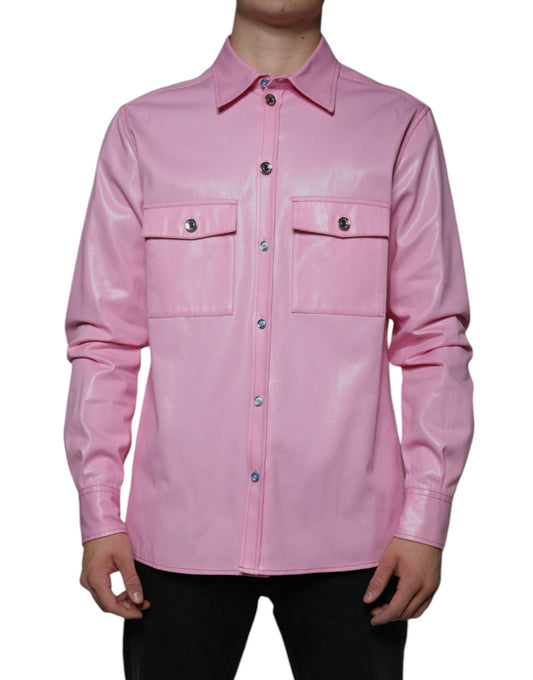 Camisa de algodón con cuello y botones en color rosa