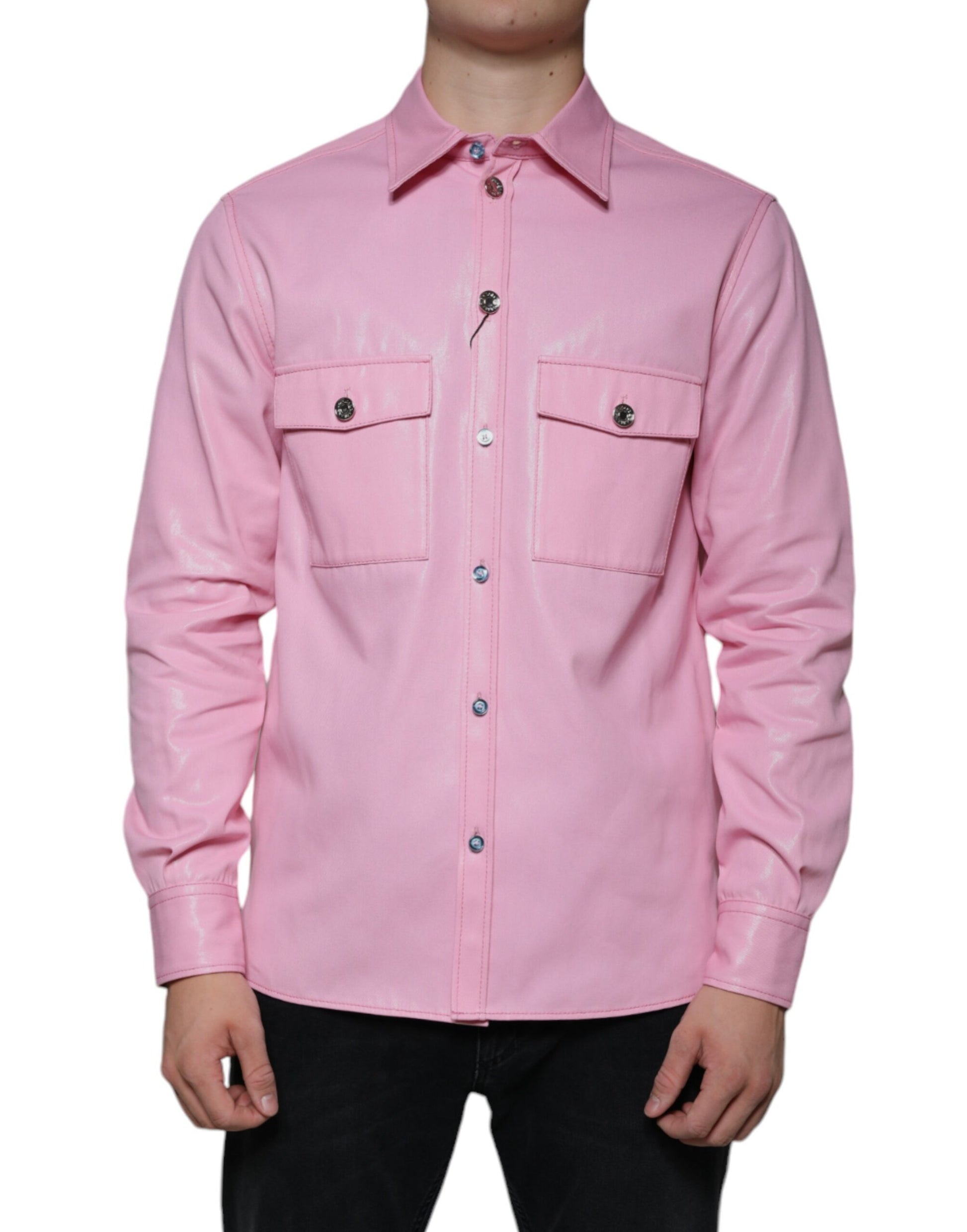 Camisa de algodón con cuello y botones en color rosa
